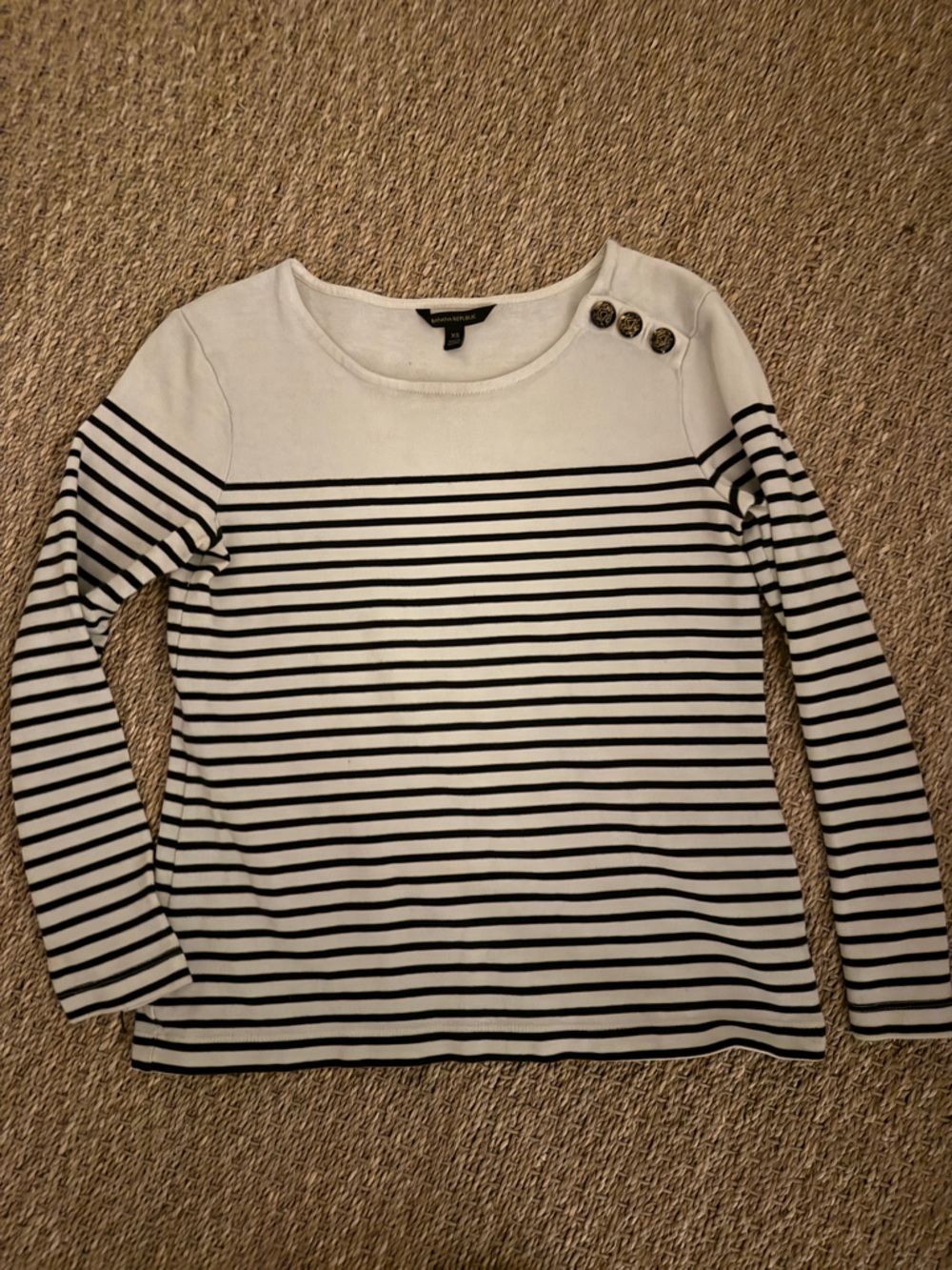 Worthington Navy & White Striped Boatneck Button-Shoulder Top